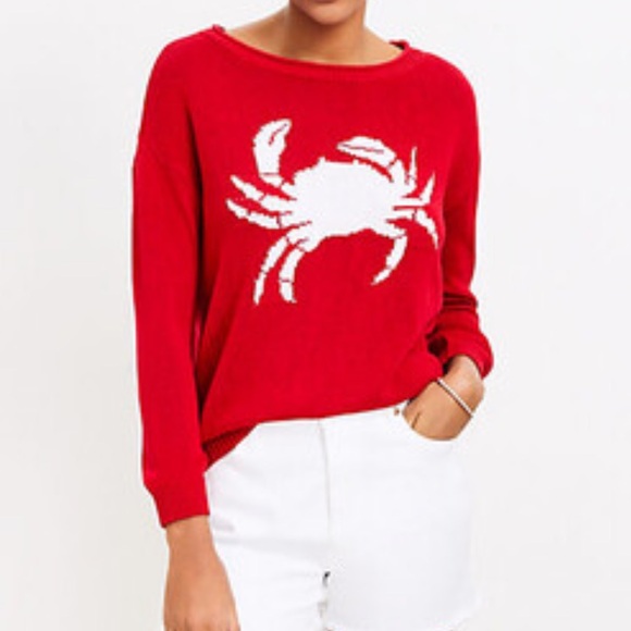 LOFT Red Sweater with White Crab Design - Picture 1 of 5